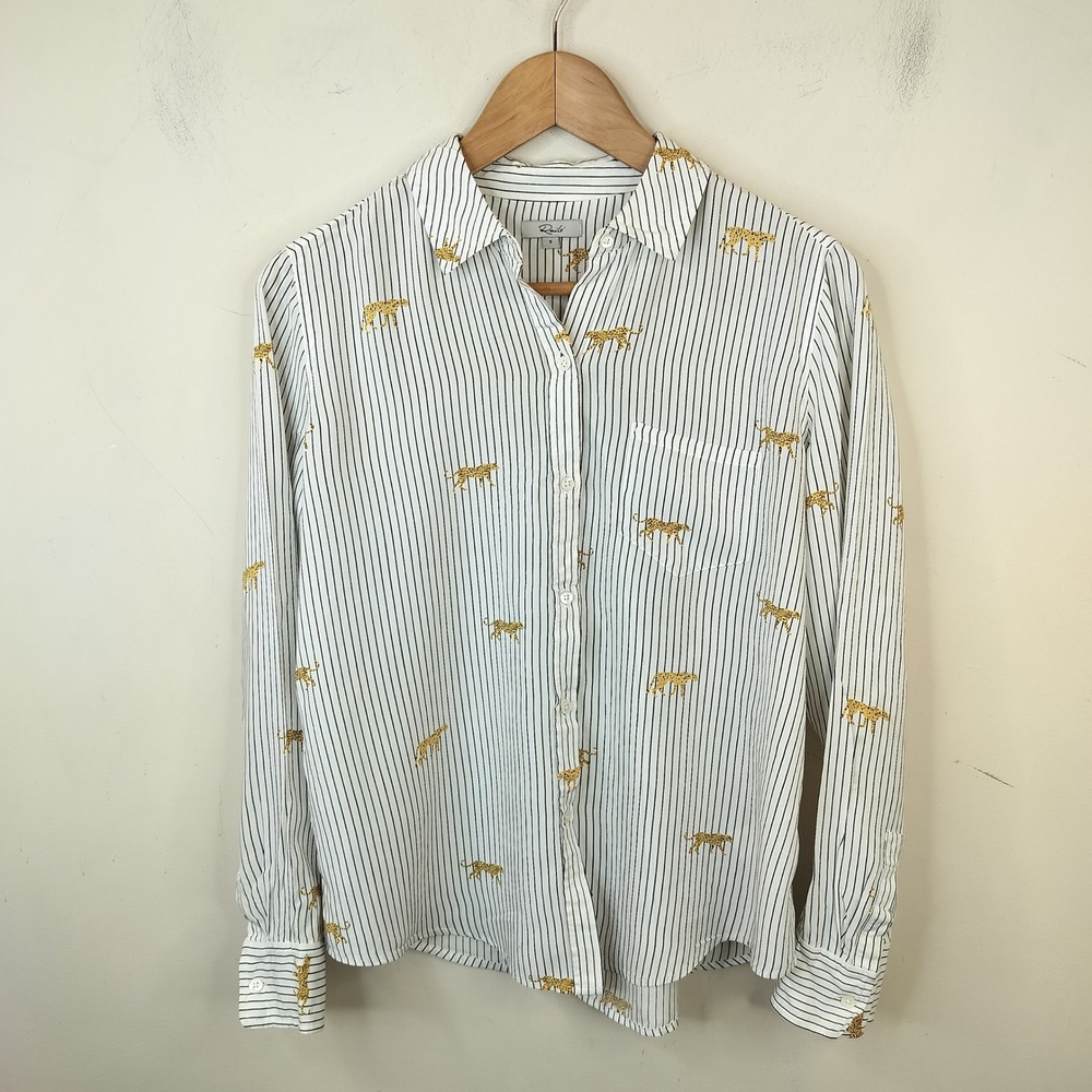 Rails Button Down Shirt Small Cheetah Animal Print Striped White Black